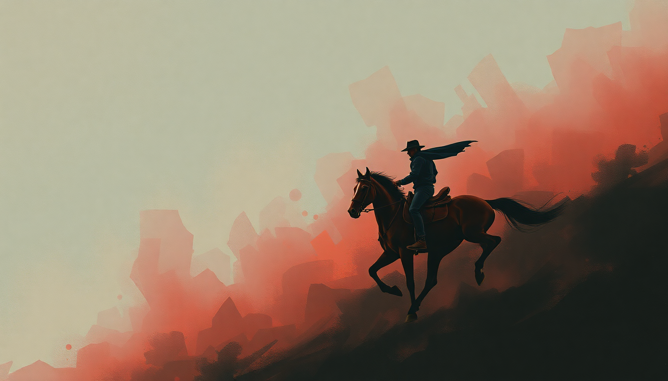 Fan-driven abstract illustration evoking the emotional arc of The Black Rider by Howard Shore