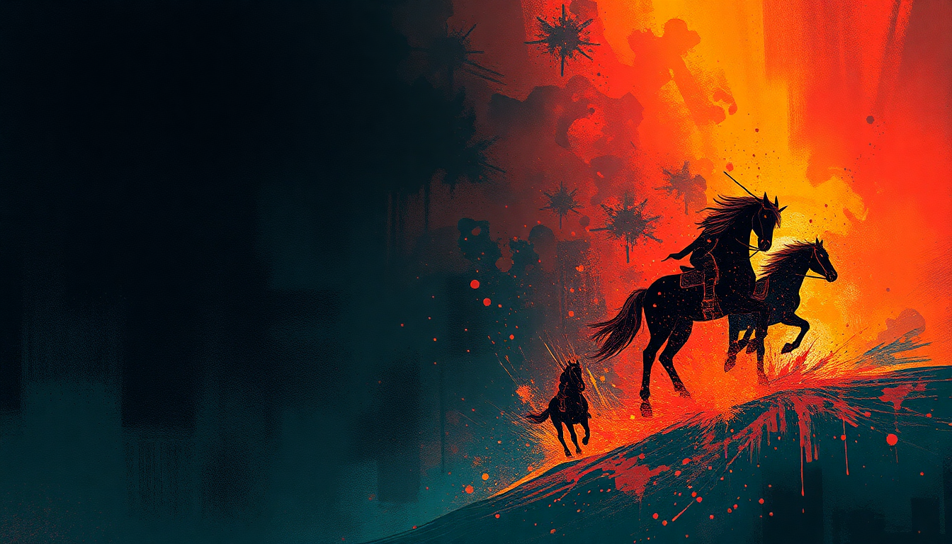 Fan-driven abstract illustration evoking the emotional arc of The Four Horsemen by Metallica
