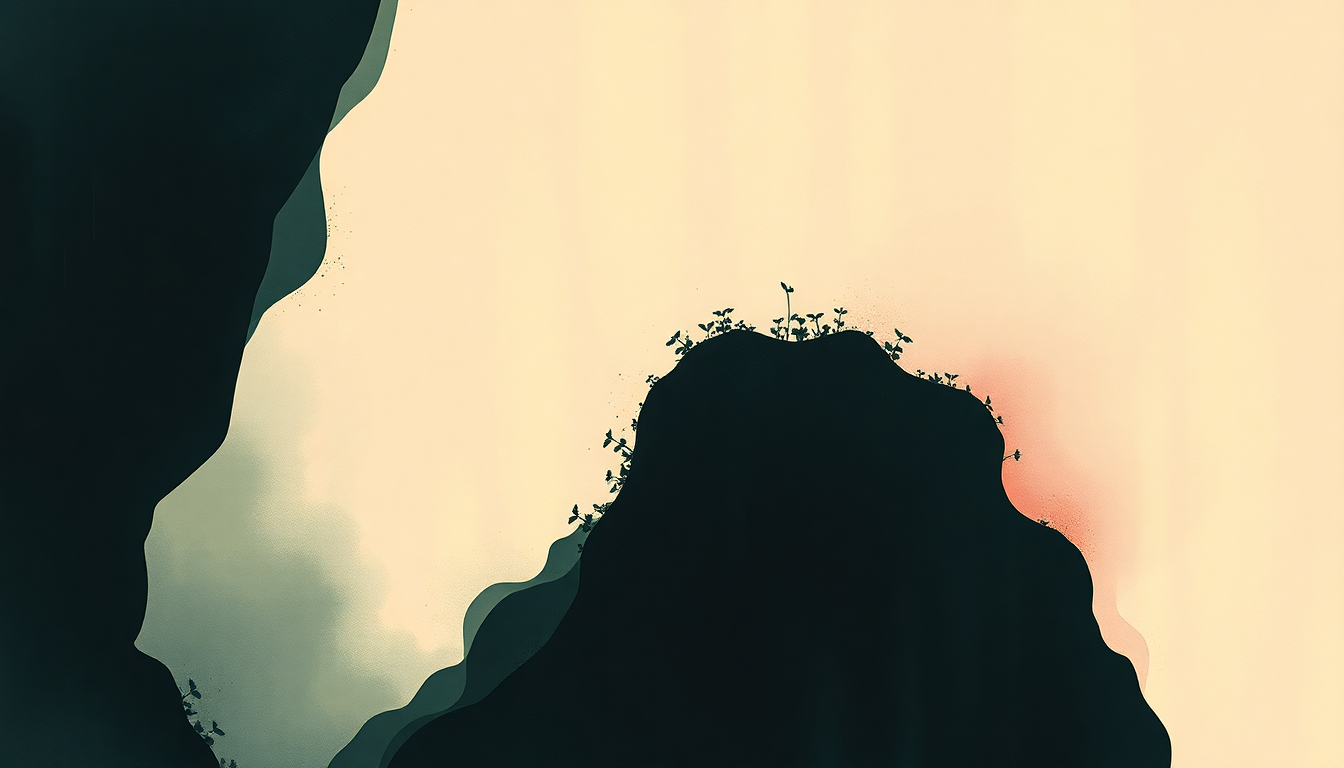 Fan-driven abstract illustration evoking the emotional arc of The Hanging Garden by The Cure