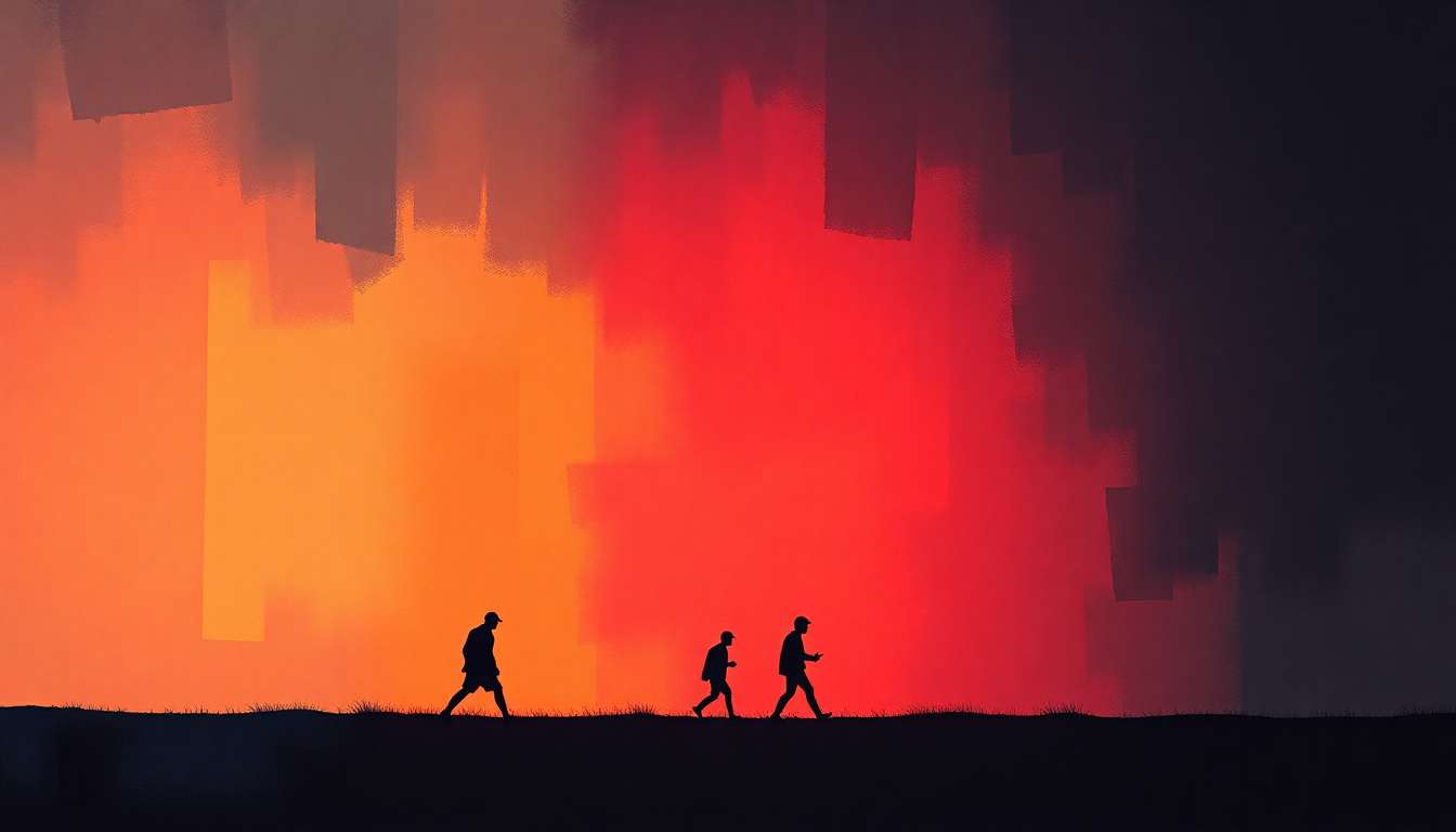 Fan-driven abstract illustration evoking the emotional arc of The Magnificent Seven by The Clash