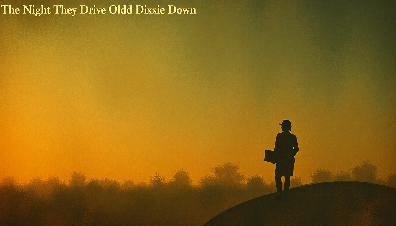 Fan-driven abstract illustration evoking the emotional arc of The Night They Drove Old Dixie Down by Joan Baez