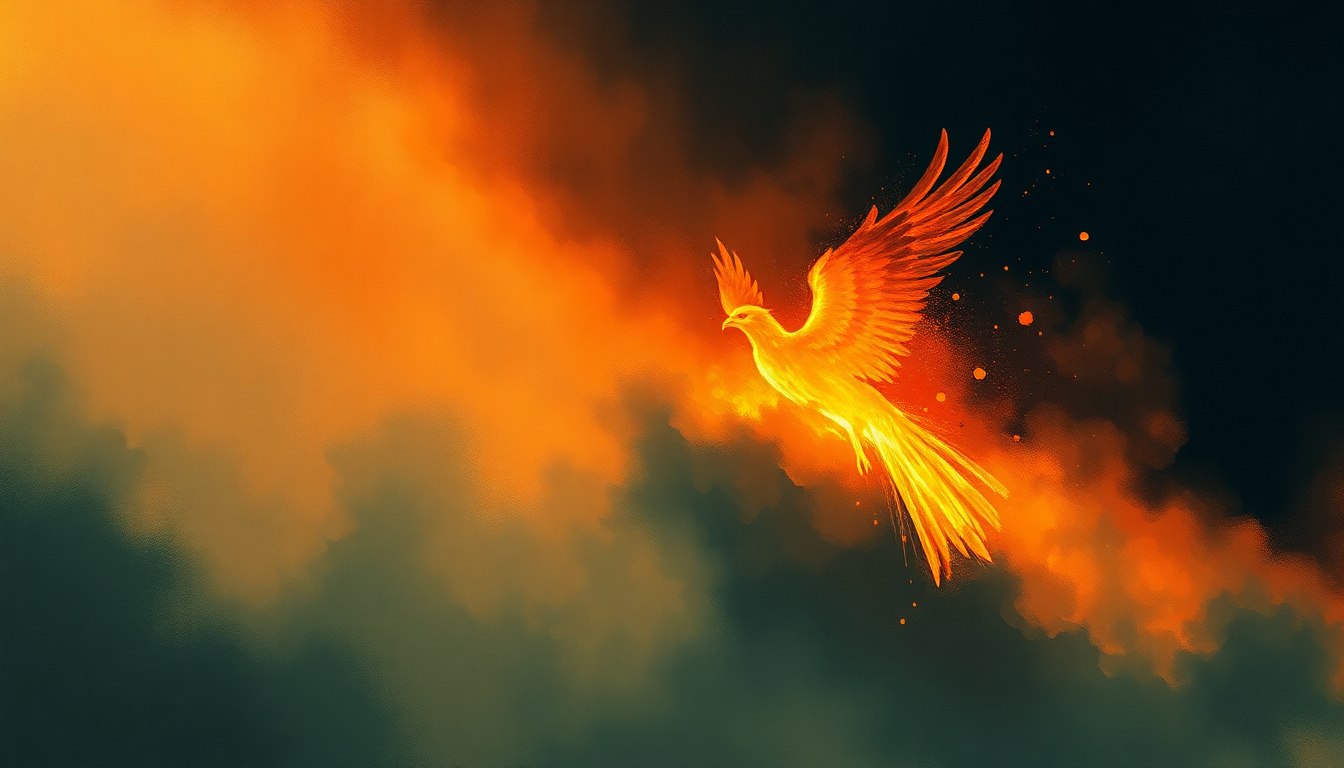 Fan-driven abstract illustration evoking the emotional arc of The Phoenix by Fall Out Boy