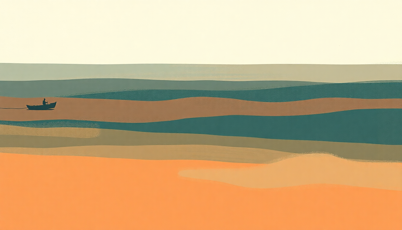 Fan-driven abstract illustration evoking the emotional arc of The Sea and the Bells by Rachel's