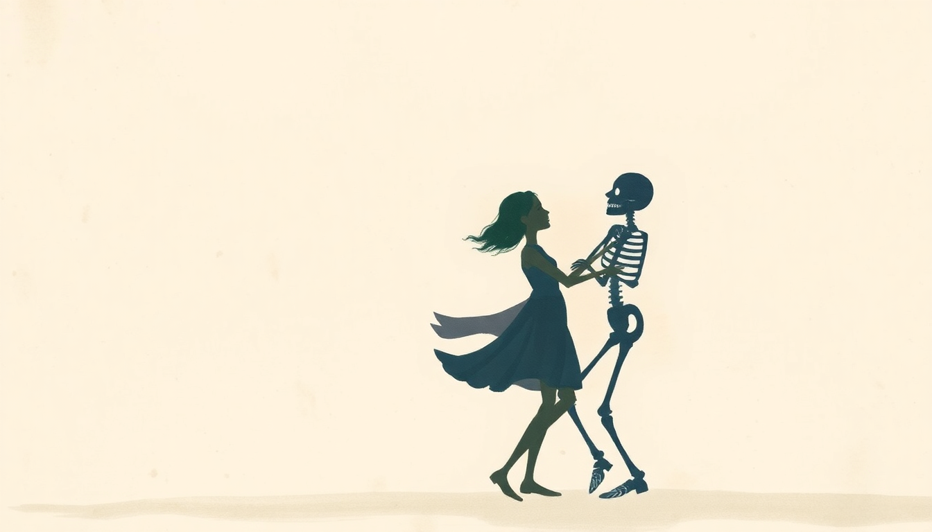 Fan-driven abstract illustration evoking the emotional arc of The Skeleton Dance by Super Simple Songs