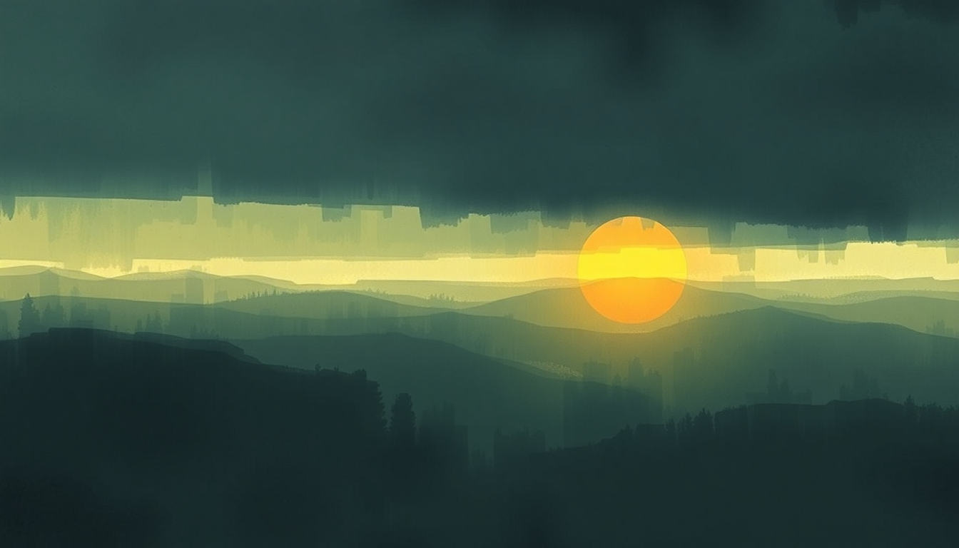 Fan-driven abstract illustration evoking the emotional arc of The Sun's Gone Dim and the Sky Is Dark by Johann Johannsson
