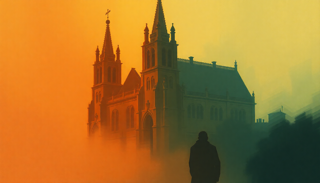 Fan-driven abstract illustration evoking the emotional arc of La cathédrale engloutie by Claude Debussy