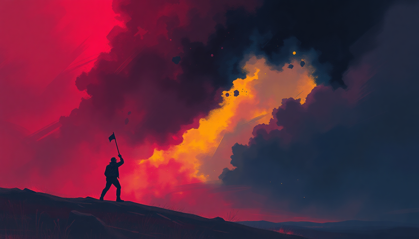 Fan-driven abstract illustration evoking the emotional arc of The Trooper by Iron Maiden