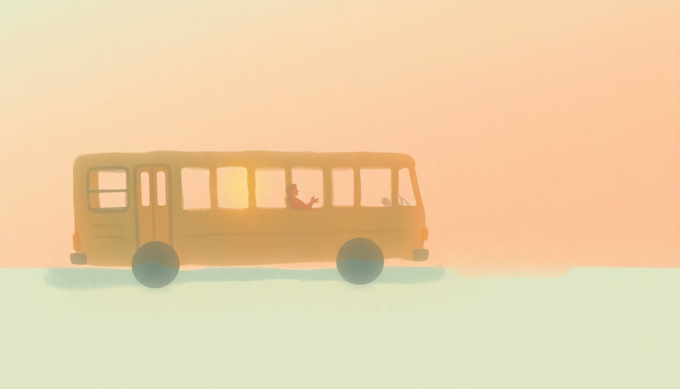 Fan-driven abstract illustration evoking the emotional arc of The Wheels on the Bus by Wonder Kids