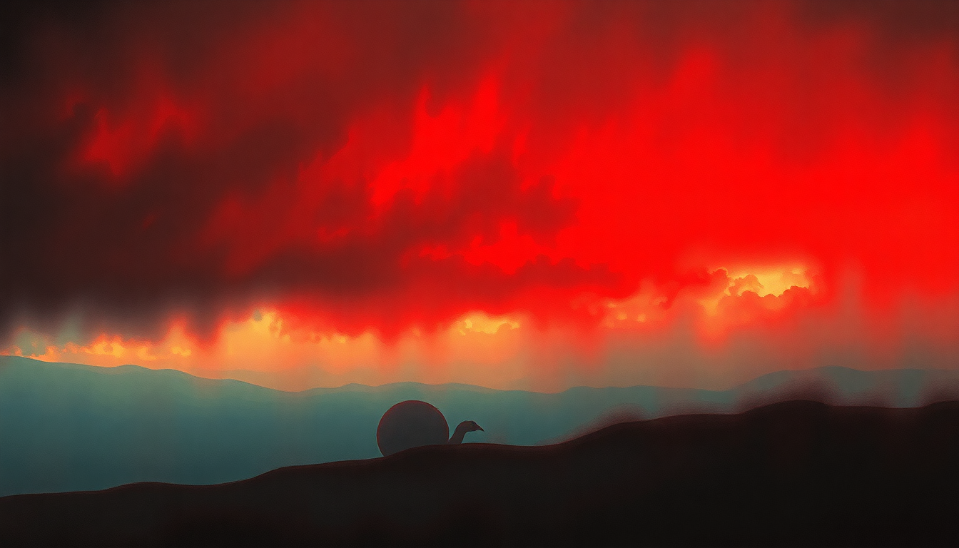 Fan-driven abstract illustration evoking the emotional arc of The World Looks Red by Swans