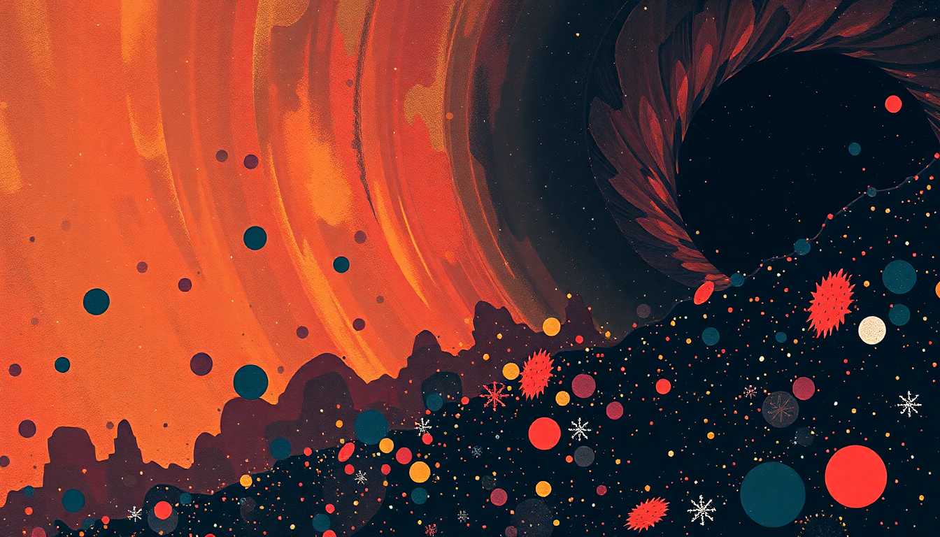 Fan-driven abstract illustration evoking the emotional arc of Theme From the Black Hole by Parliament