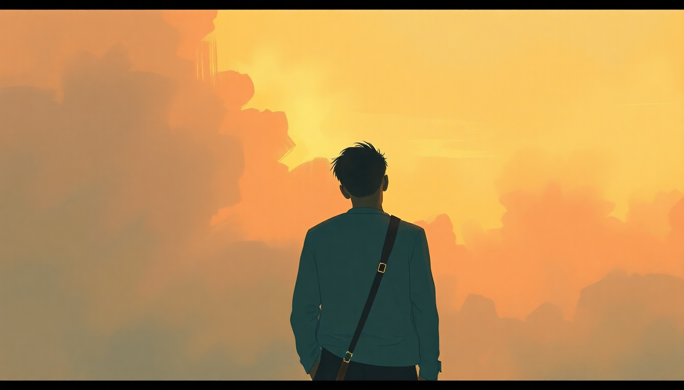 Fan-driven abstract illustration evoking the emotional arc of There's a Great Big Beautiful Tomorrow by Sherman Brothers