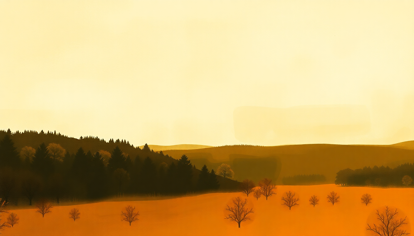 Fan-driven abstract illustration evoking the emotional arc of This Land Is Your Land by Woody Guthrie