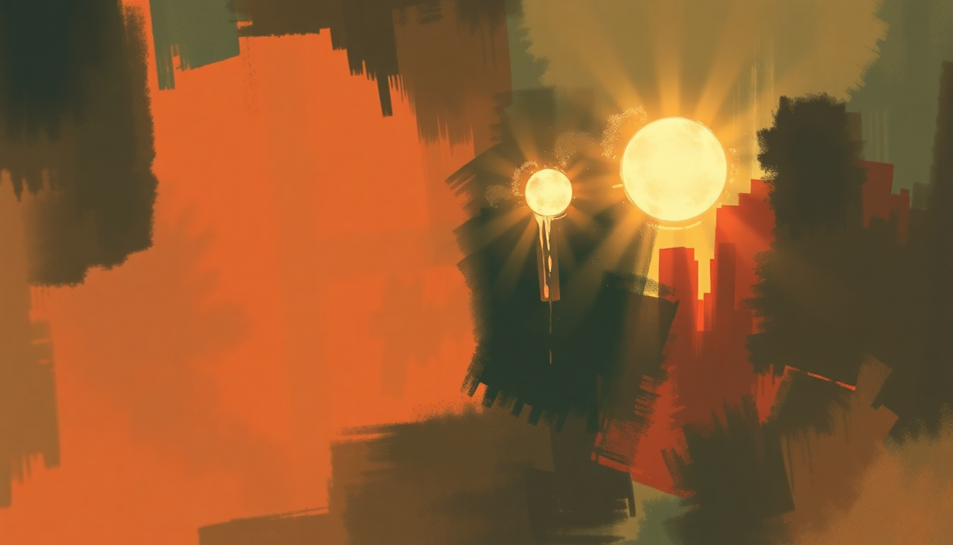 Fan-driven abstract illustration evoking the emotional arc of This Train by Sister Rosetta Tharpe