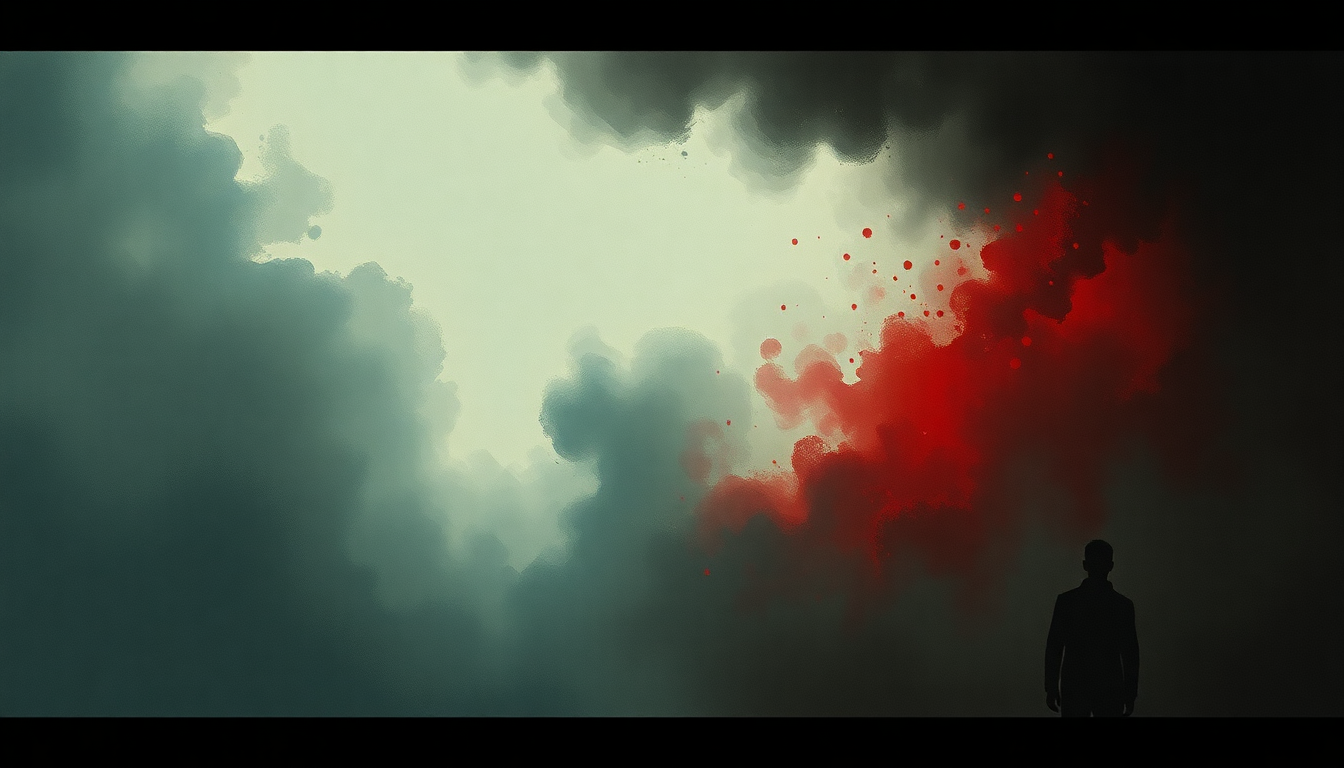 Fan-driven abstract illustration evoking the emotional arc of Thought Is Blood by Refused