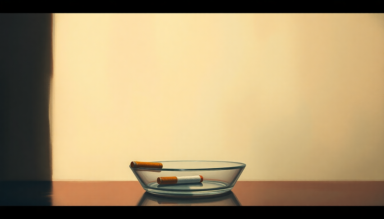 Fan-driven abstract illustration evoking the emotional arc of Three Cigarettes in an Ashtray by Patsy Cline