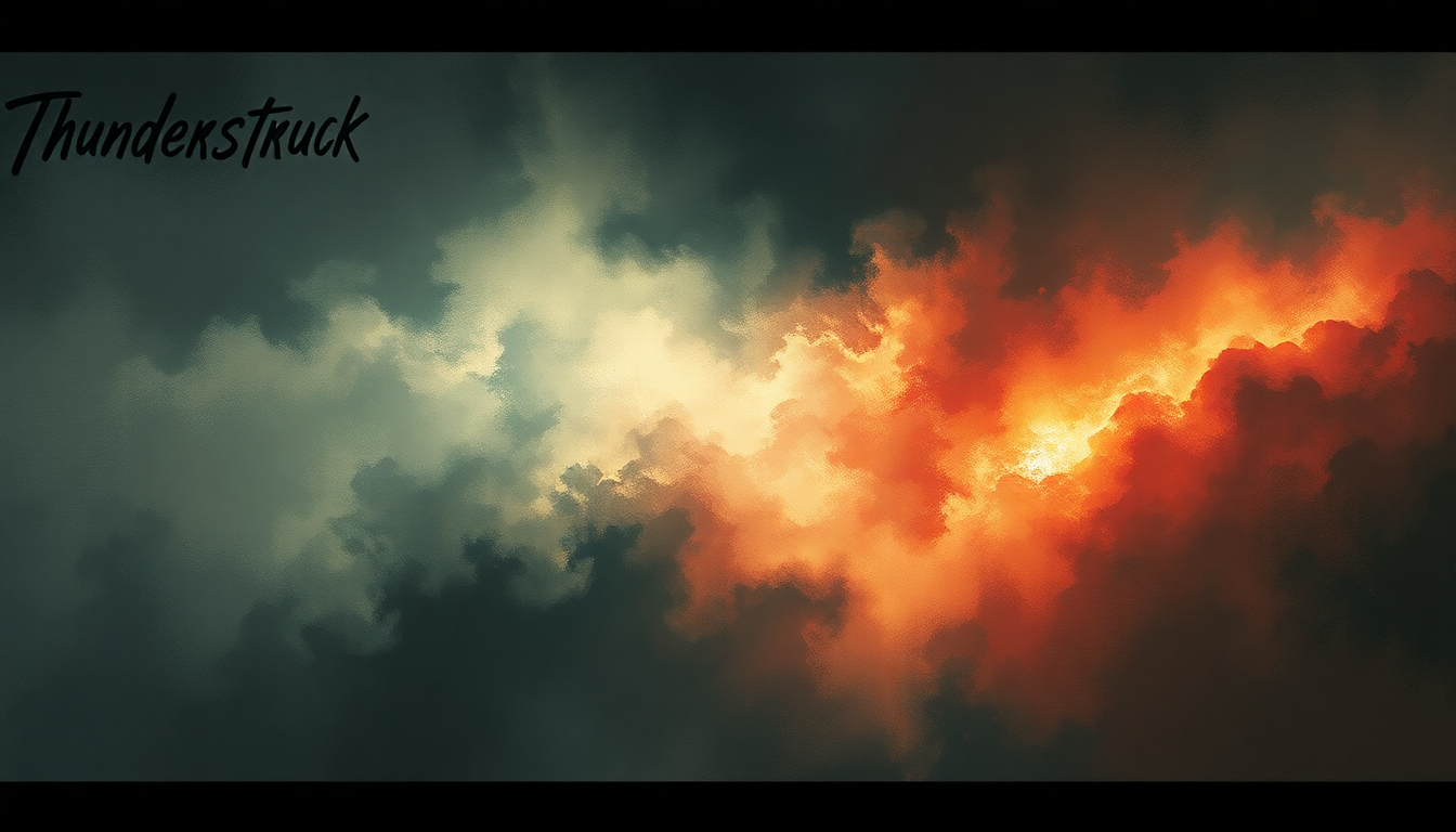 Fan-driven abstract illustration evoking the emotional arc of Thunderstruck by AC/DC