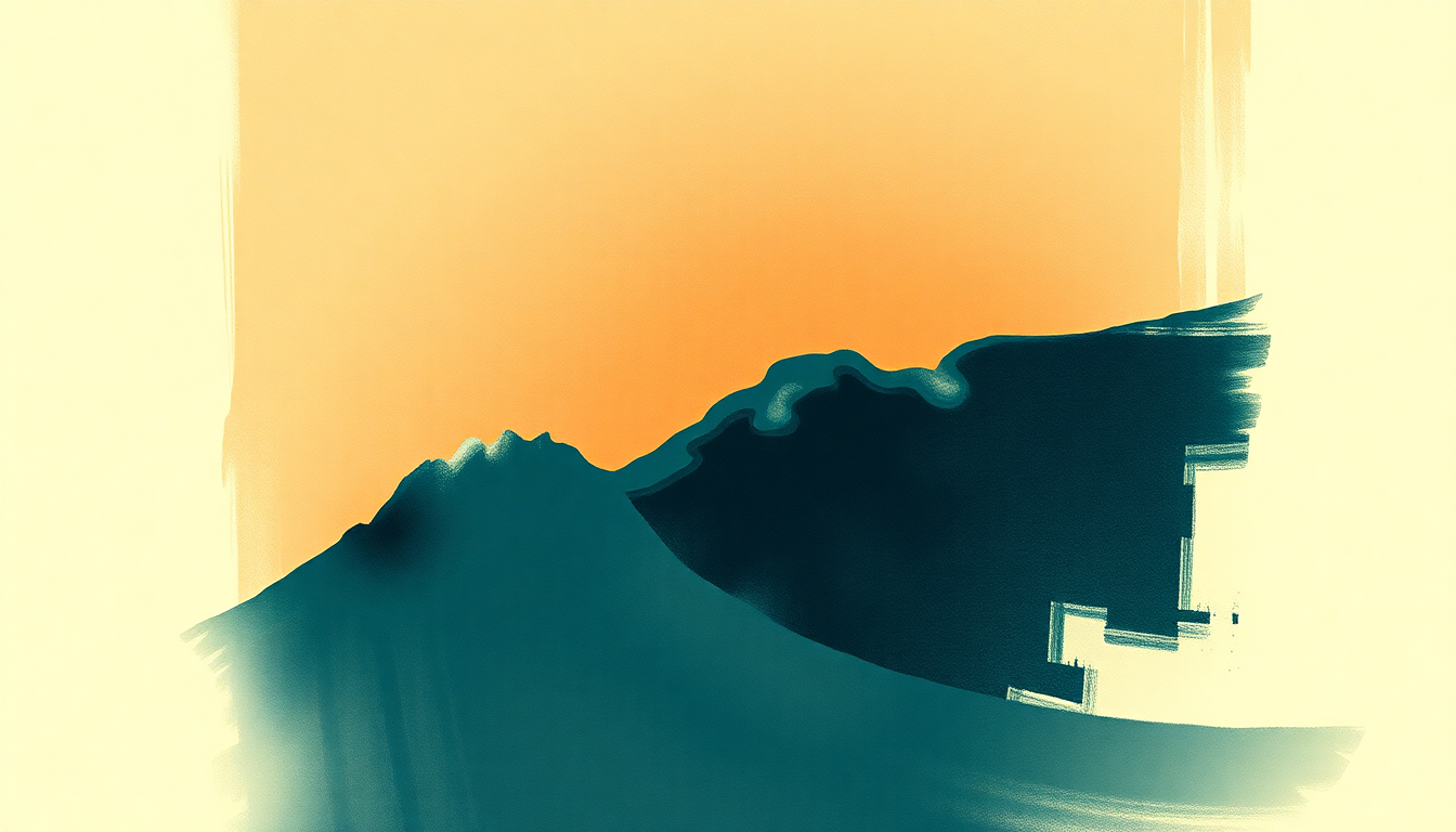 Fan-driven abstract illustration evoking the emotional arc of Tidal Wave by Interpol