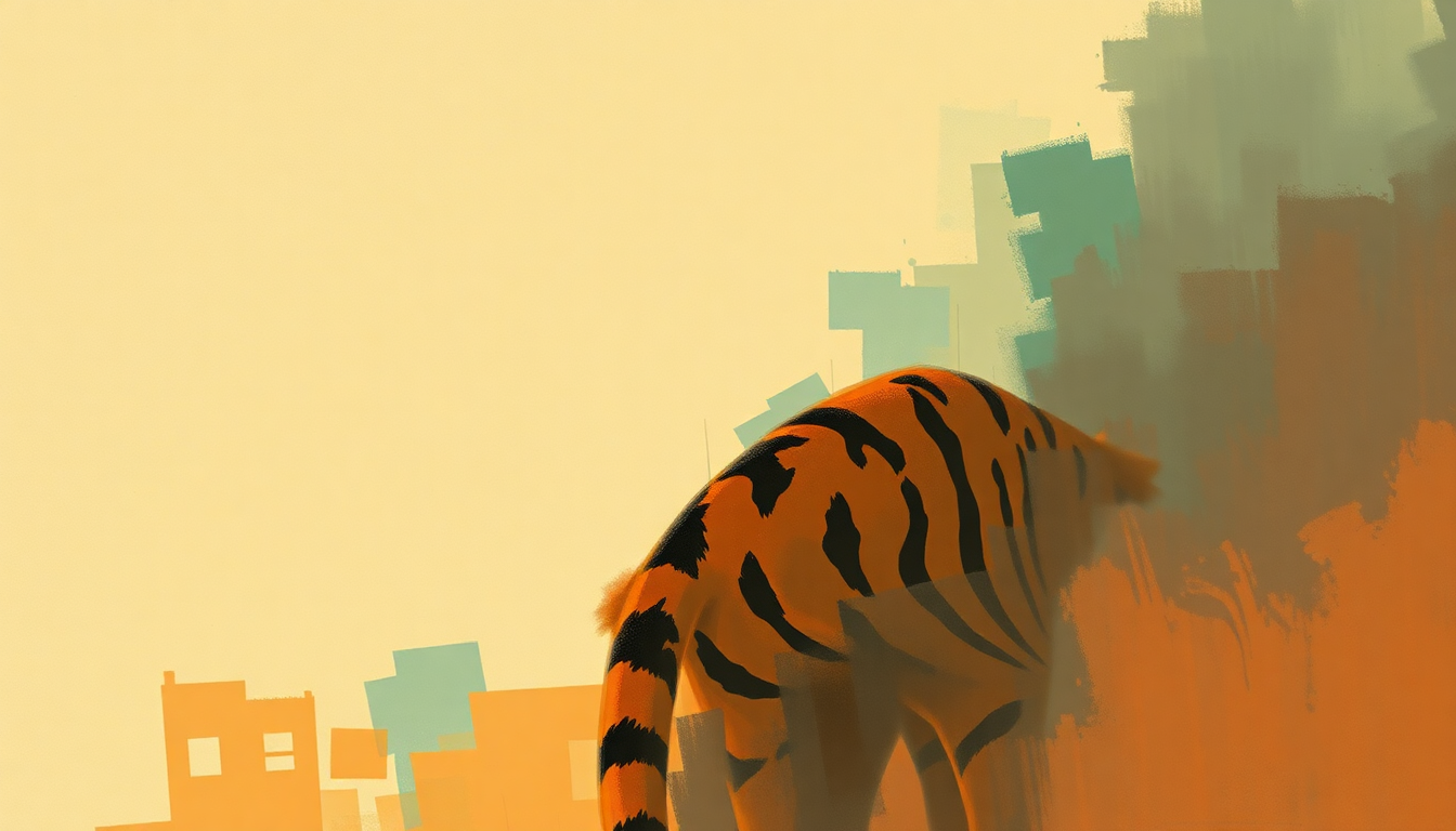 Fan-driven abstract illustration evoking the emotional arc of Tiger by the Tail by Buck Owens
