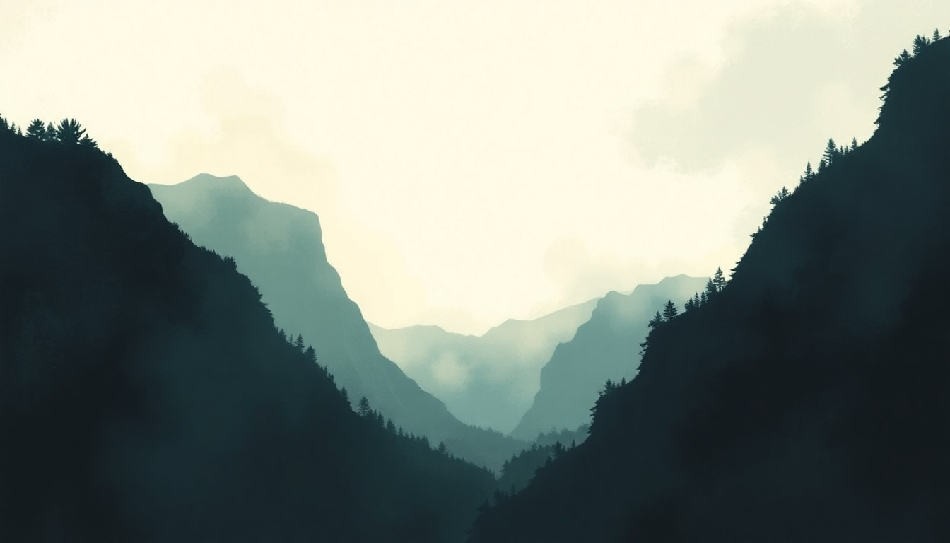 Fan-driven abstract illustration evoking the emotional arc of Tiger Mountain Peasant Song by Fleet Foxes