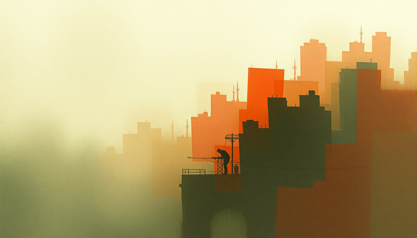 Fan-driven abstract illustration evoking the emotional arc of Tiny Cities Made of Ashes by Modest Mouse