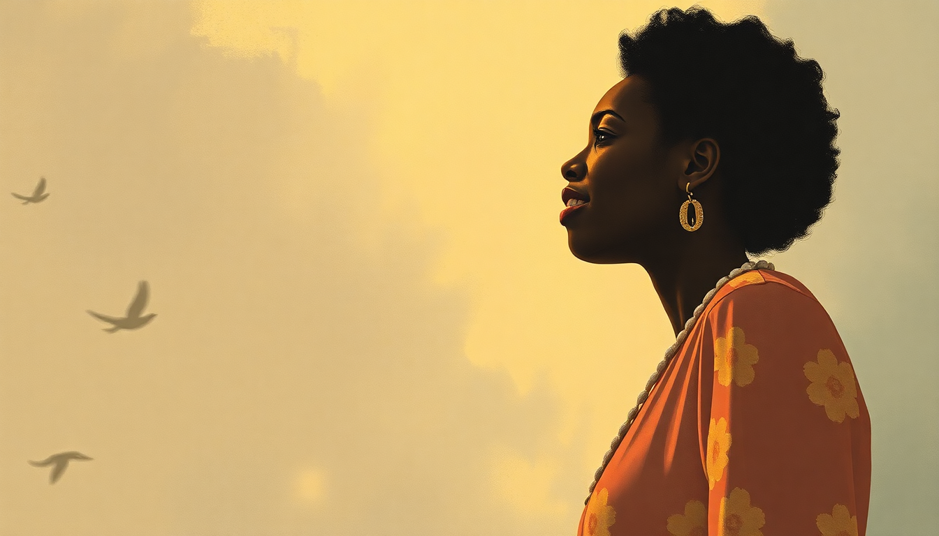 Fan-driven abstract illustration evoking the emotional arc of To Be Young, Gifted and Black by Nina Simone