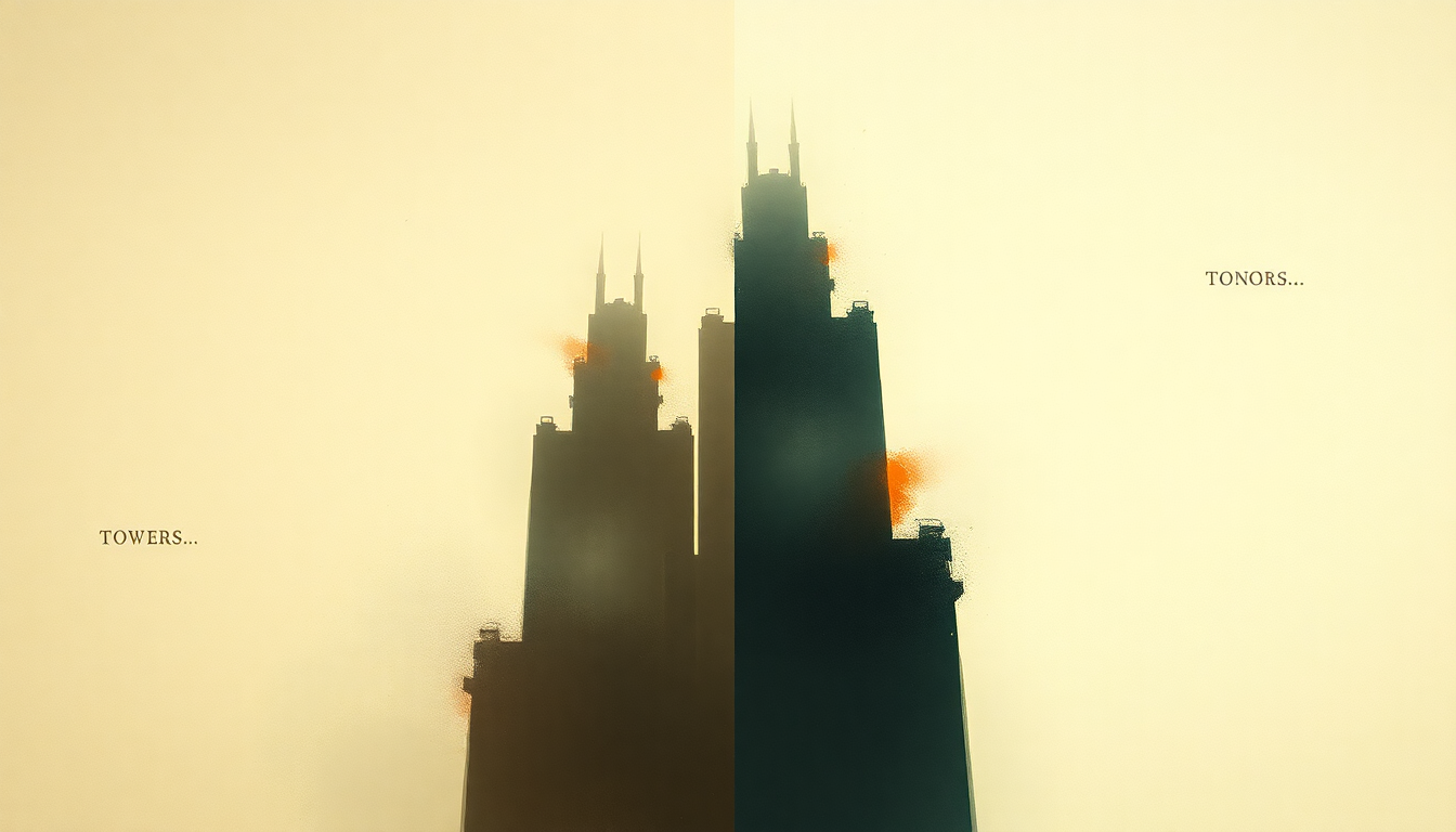 Fan-driven abstract illustration evoking the emotional arc of Towers by Bonobo