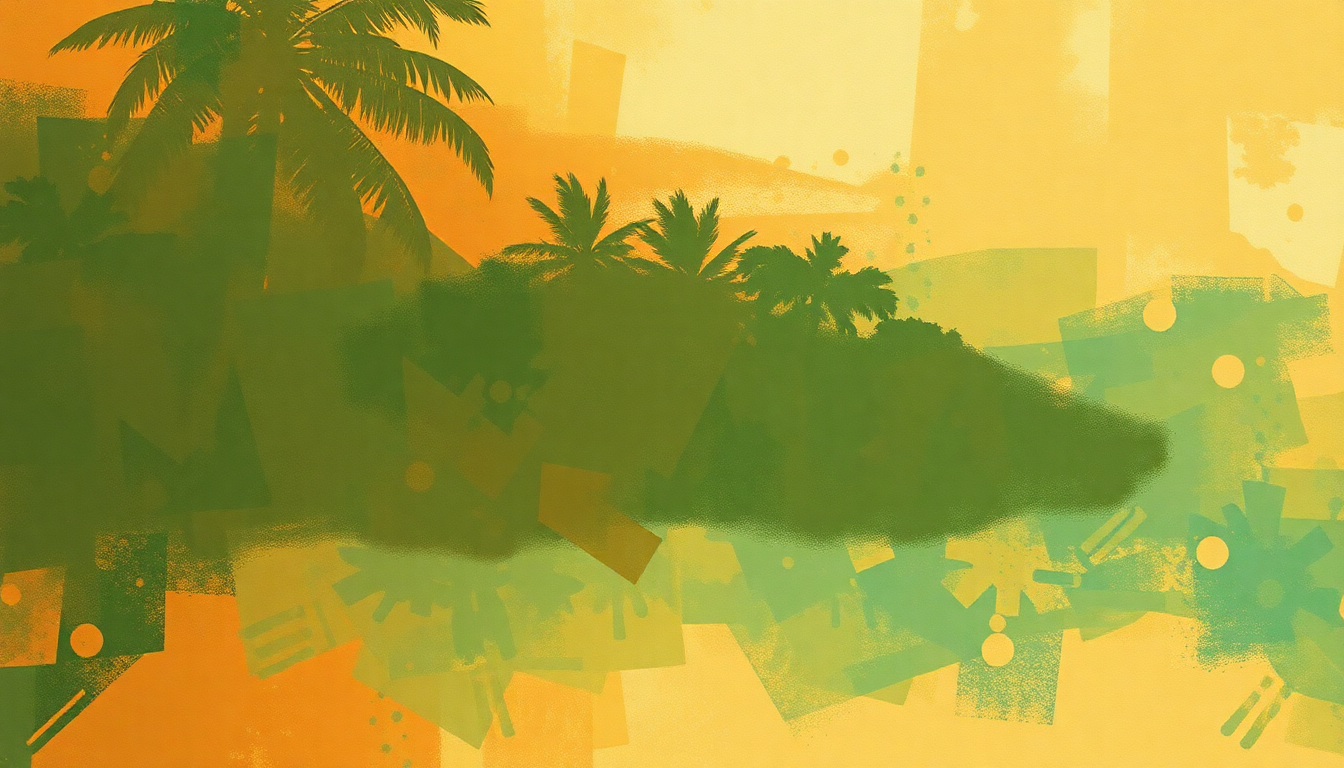 Fan-driven abstract illustration evoking the emotional arc of Tropicália by Caetano Veloso