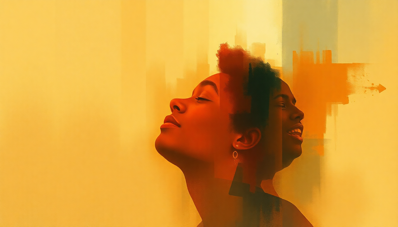Fan-driven abstract illustration evoking the emotional arc of Trouble of the World by Mahalia Jackson