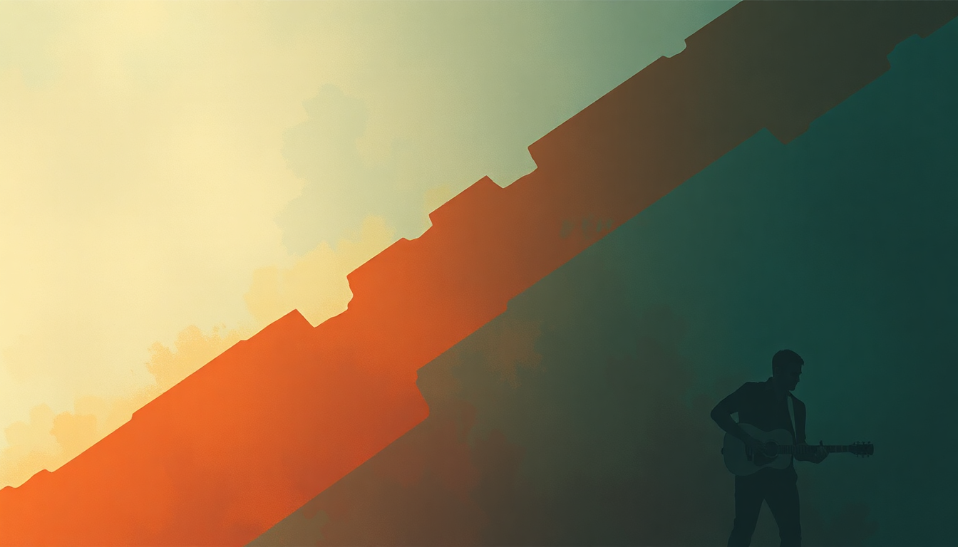 Fan-driven abstract illustration evoking the emotional arc of Trouble Stay Away from My Door by Lightnin Hopkins
