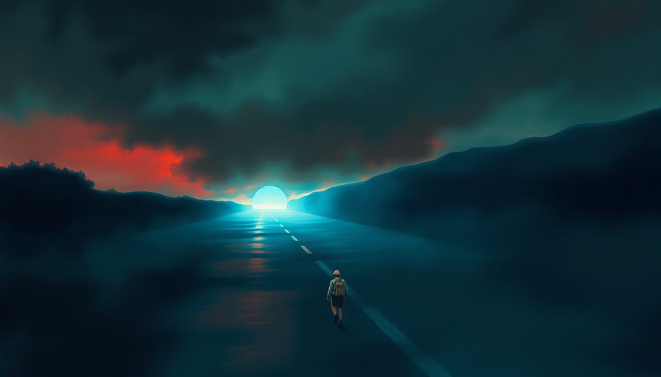 Fan-driven abstract illustration evoking the emotional arc of Tunnel of Love by Dire Straits