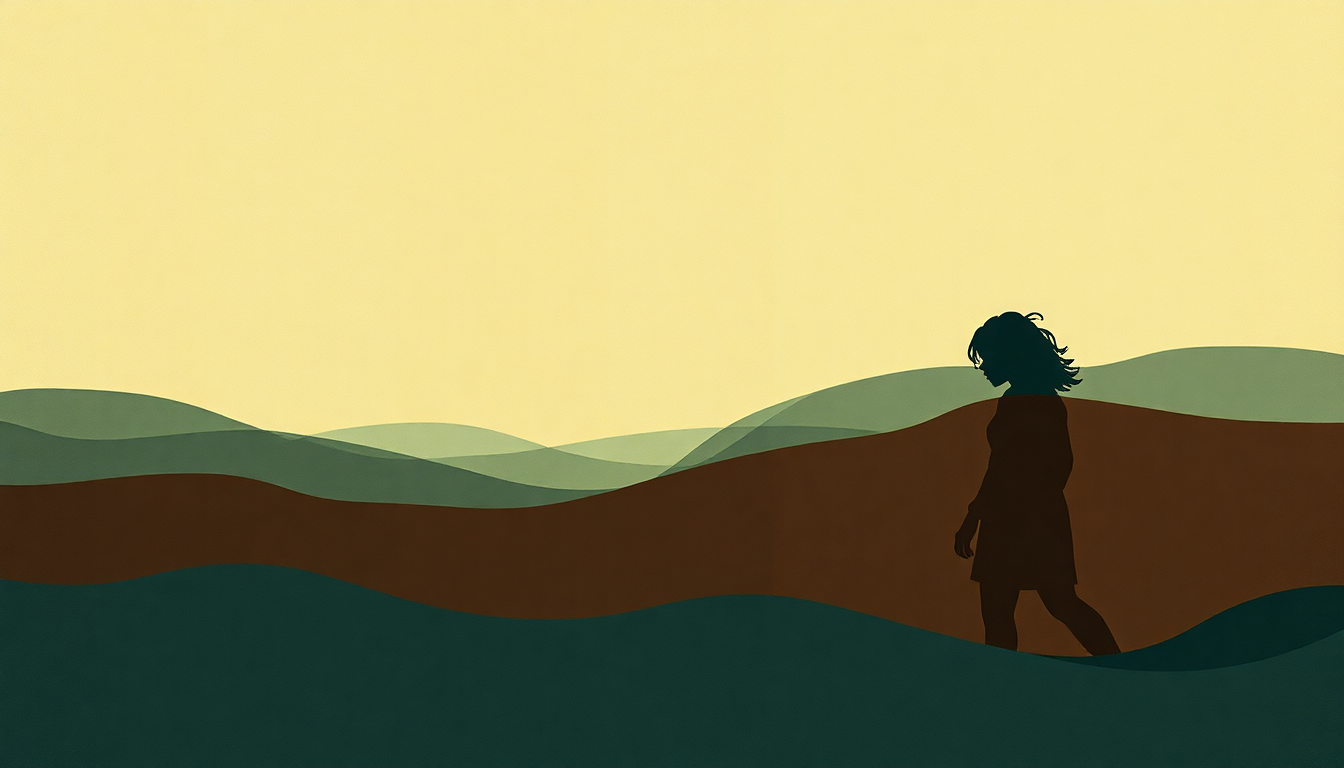 Fan-driven abstract illustration evoking the emotional arc of Two Little Fishes by Sister Rosetta Tharpe