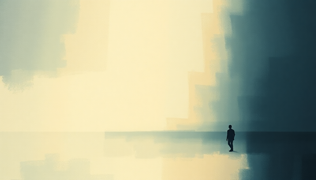 Fan-driven abstract illustration evoking the emotional arc of Two's Blues by Jim Hall