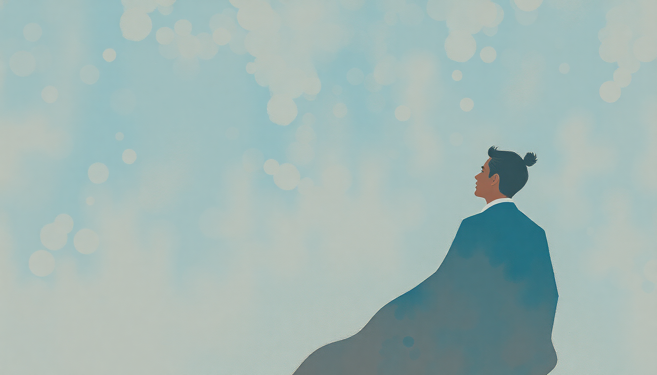 Fan-driven abstract illustration evoking the emotional arc of Volare (Nel Blu Dipinto Di Blu) by Dean Martin