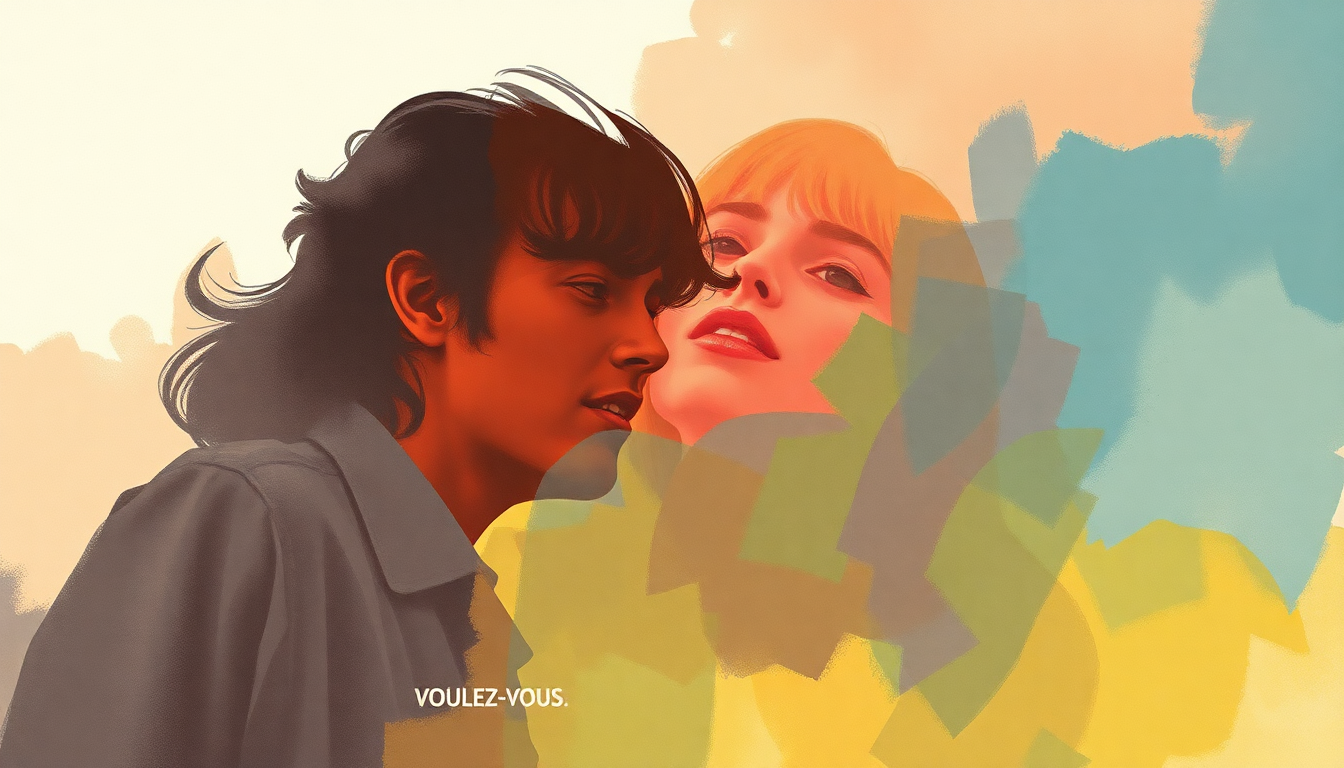 Fan-driven abstract illustration evoking the emotional arc of Voulez-Vous by ABBA