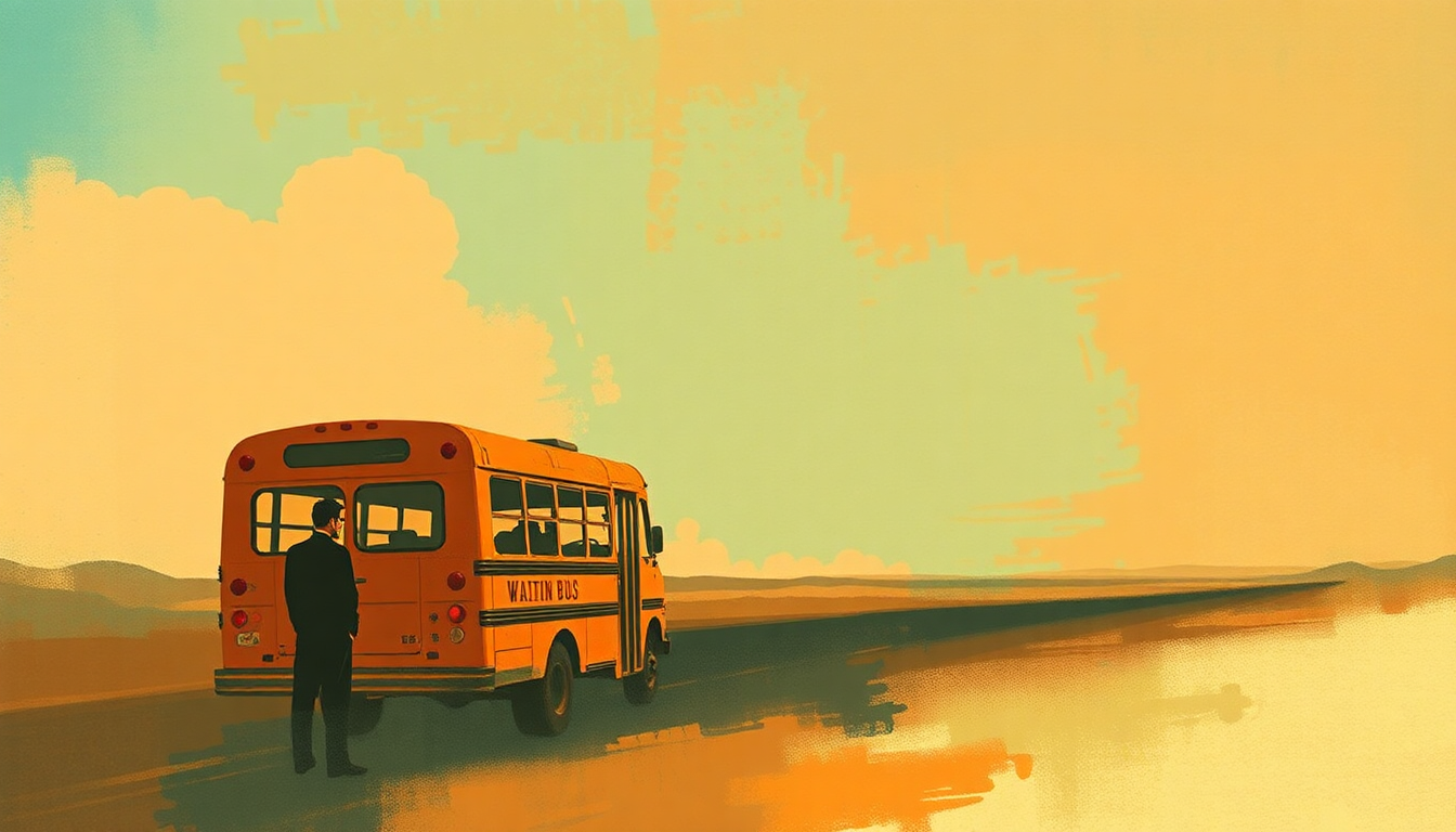 Fan-driven abstract illustration evoking the emotional arc of Waitin for the Bus by ZZ Top