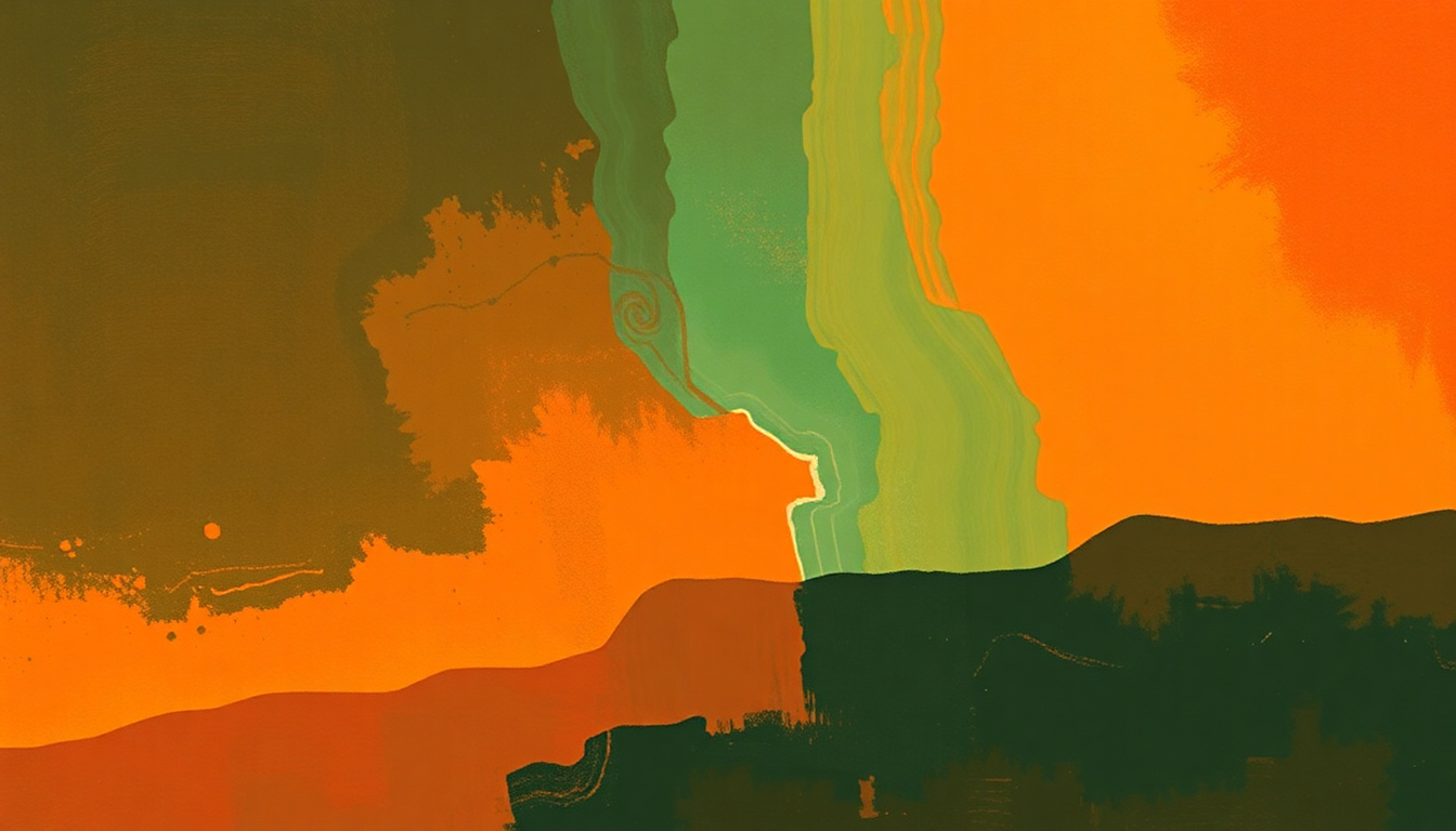 Fan-driven abstract illustration evoking the emotional arc of Walk Spirit Talk Spirit by McCoy Tyner