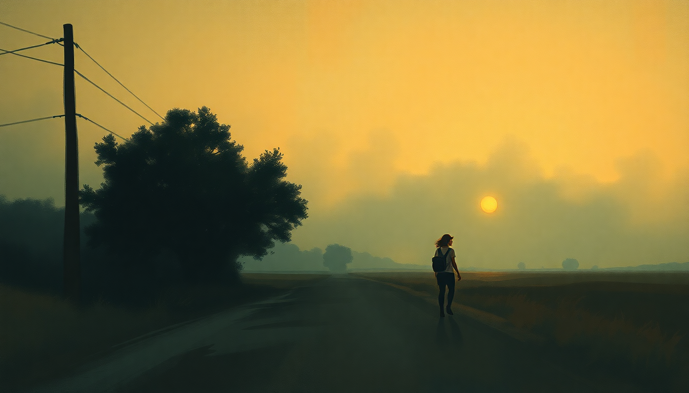 Fan-driven abstract illustration evoking the emotional arc of Walkin' After Midnight by Patsy Cline
