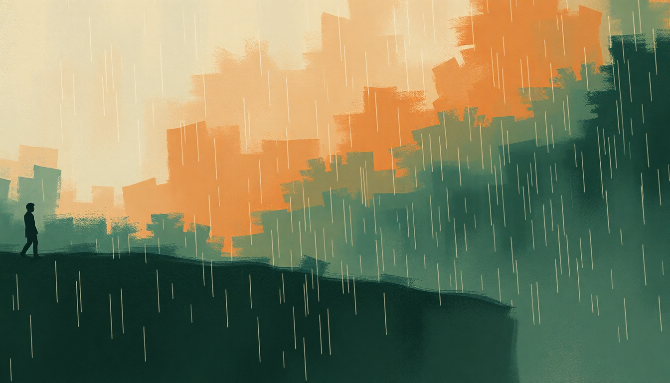 Fan-driven abstract illustration evoking the emotional arc of Walking Into the Rain by Son House