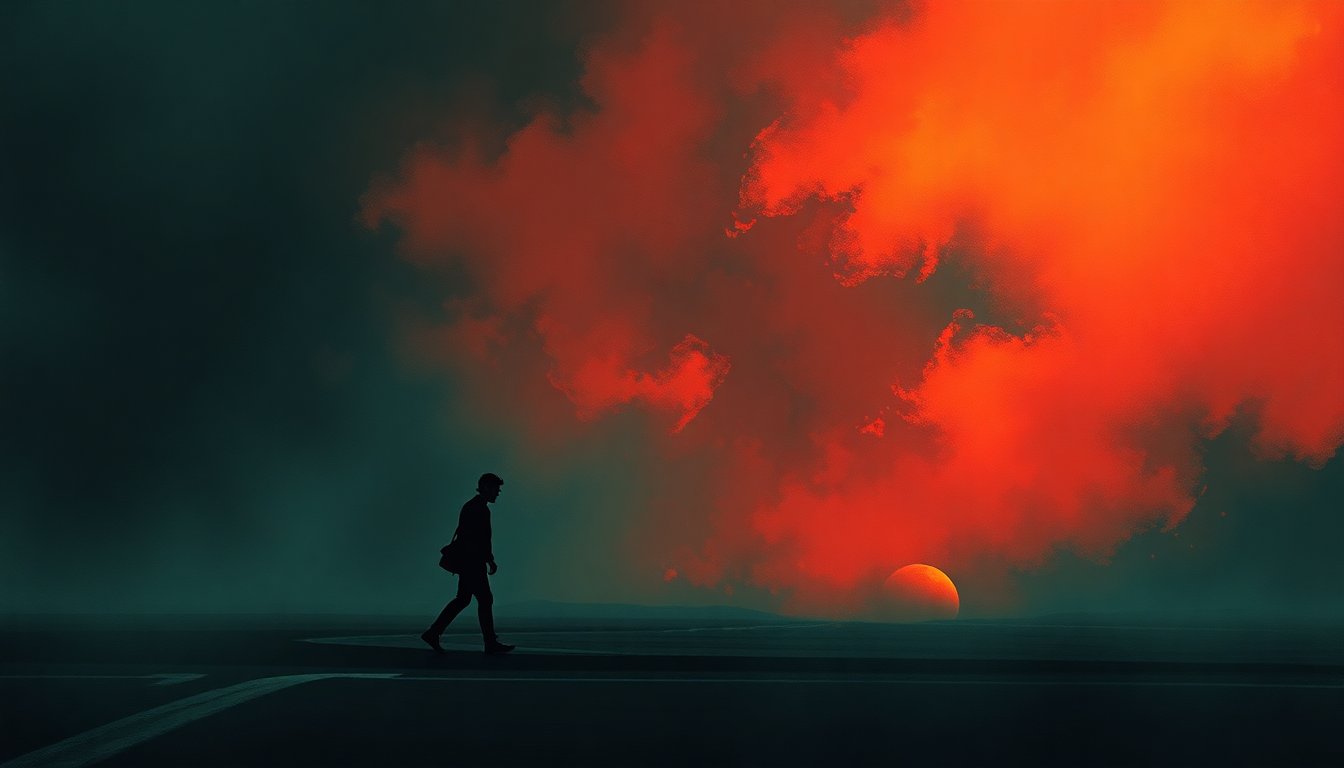 Fan-driven abstract illustration evoking the emotional arc of Walking Spanish by Tom Waits