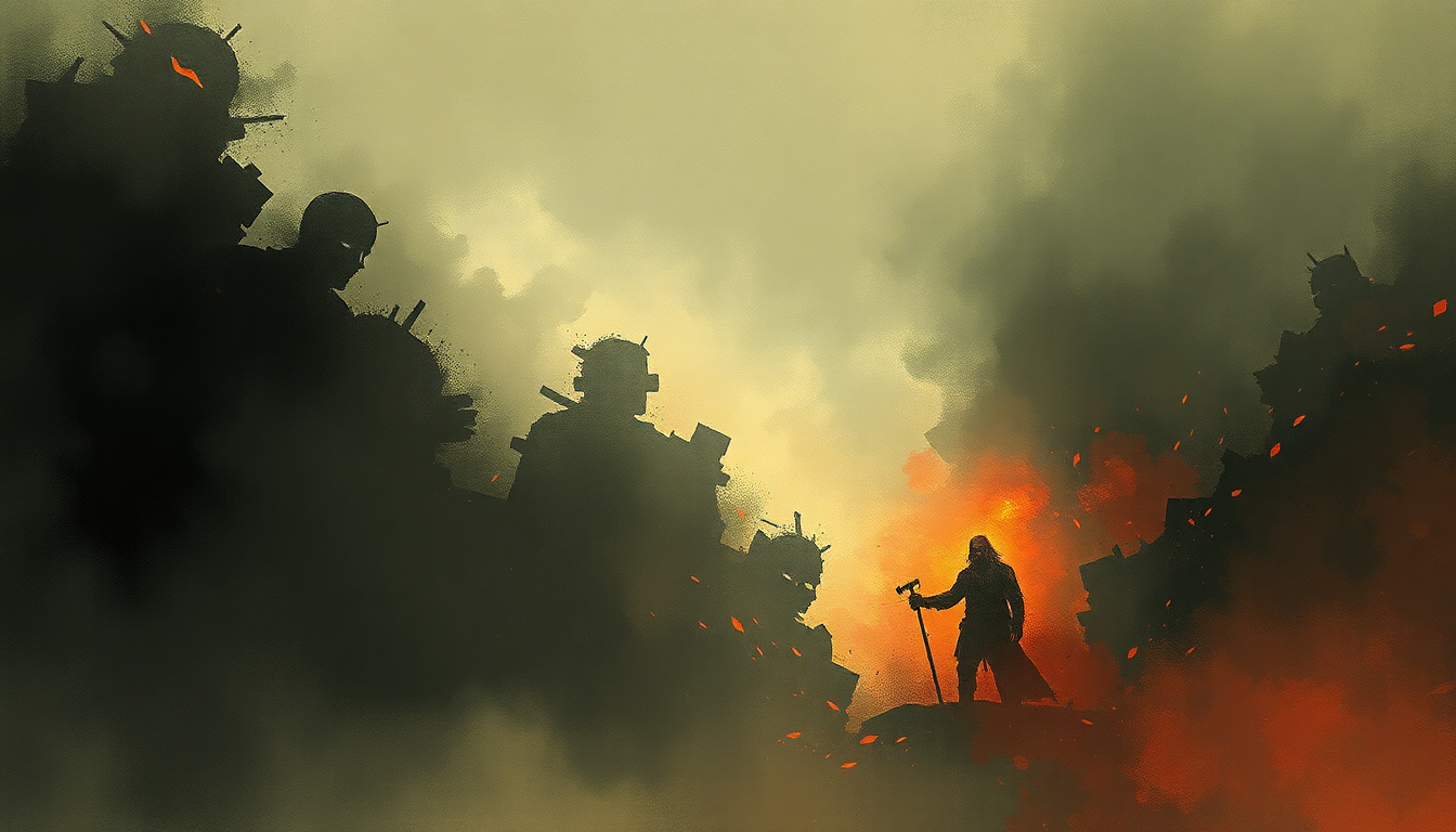 Fan-driven abstract illustration evoking the emotional arc of War Ensemble by Slayer