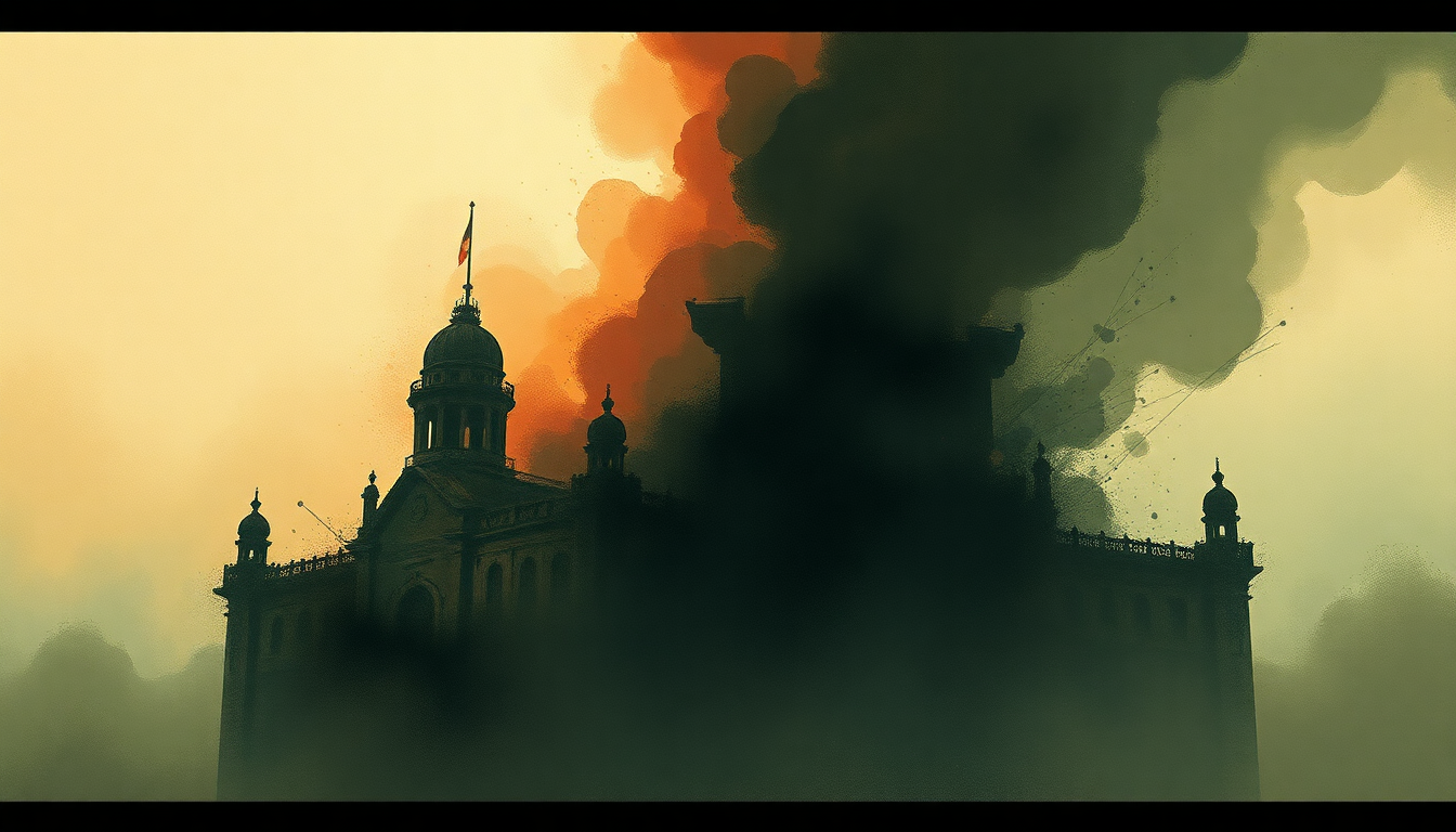 Fan-driven abstract illustration evoking the emotional arc of War on the Palaces by Refused