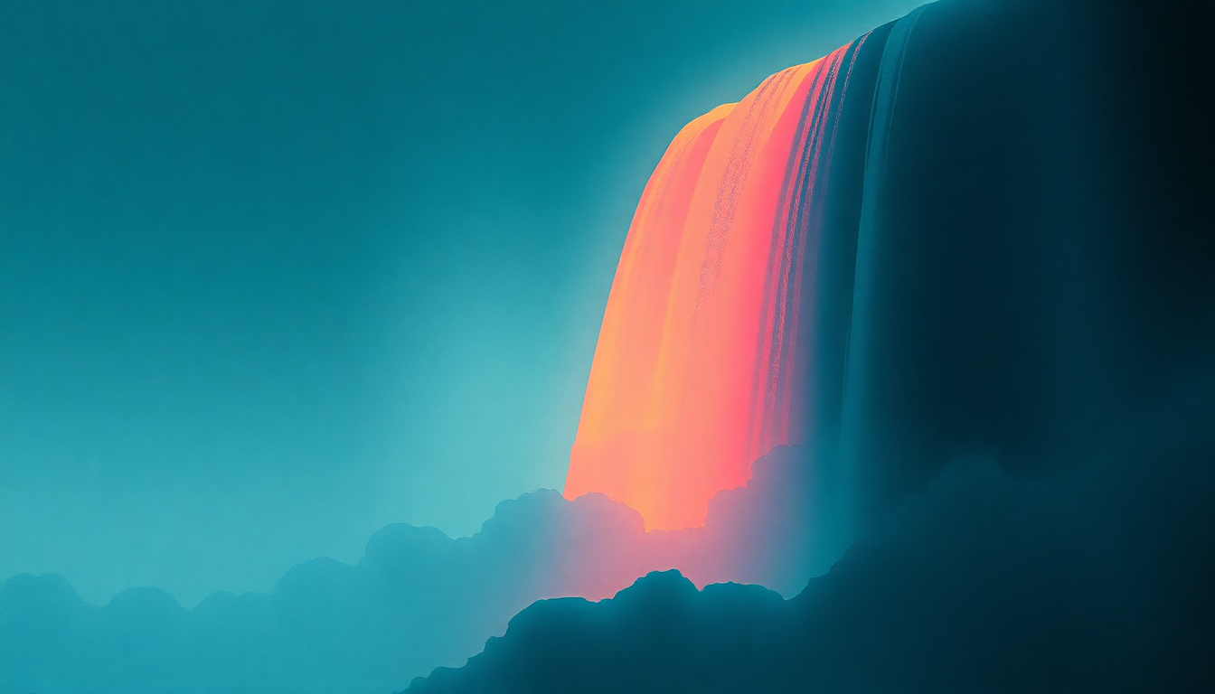 Fan-driven abstract illustration evoking the emotional arc of Waterfall by The Stone Roses