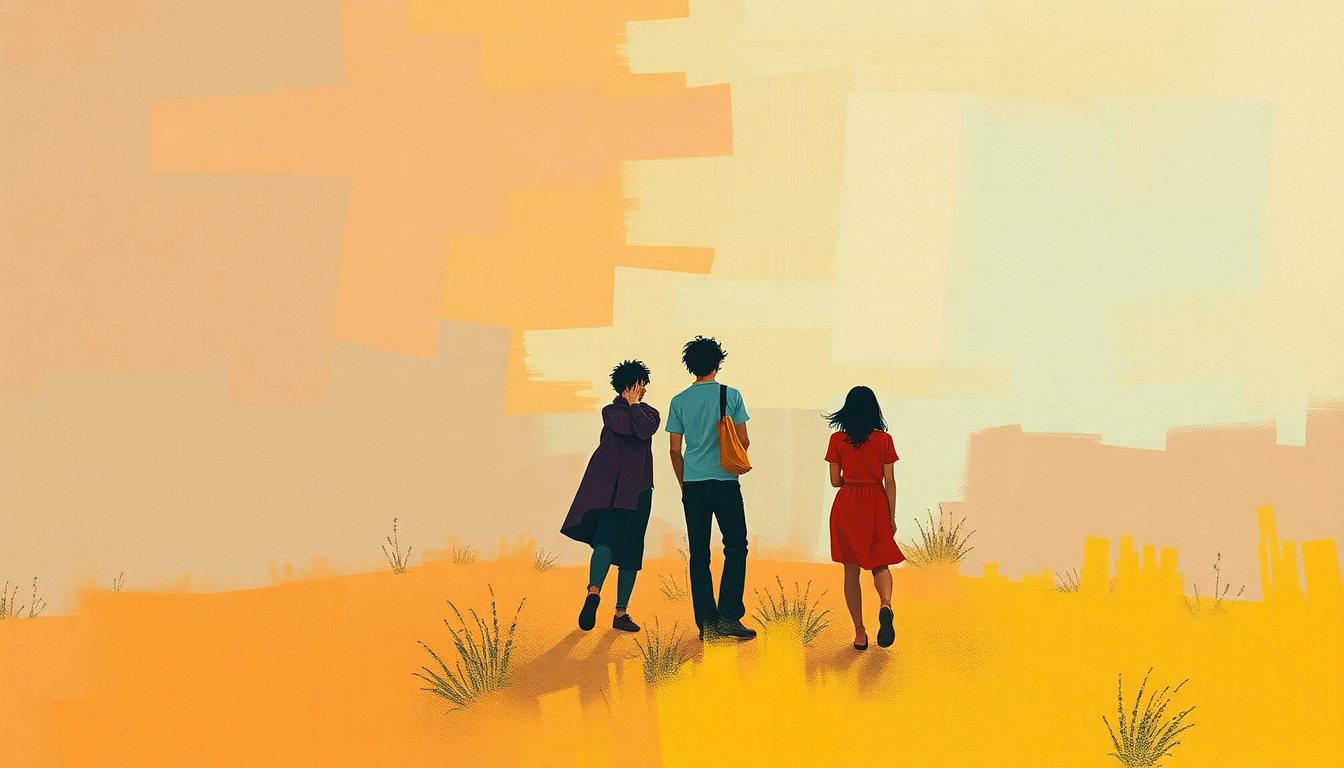 Fan-driven abstract illustration evoking the emotional arc of We're a Happy Family by Ramones
