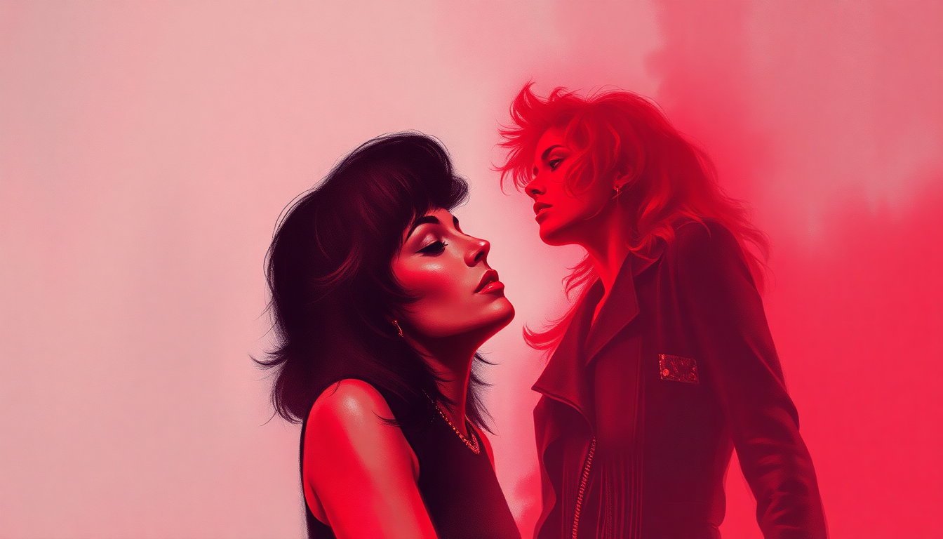 Fan-driven abstract illustration evoking the emotional arc of What's Love Got to Do with It by Tina Turner