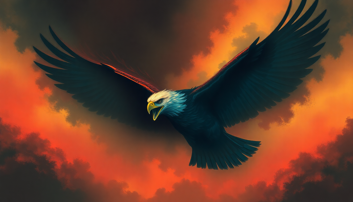 Fan-driven abstract illustration evoking the emotional arc of Where Eagles Dare by Iron Maiden