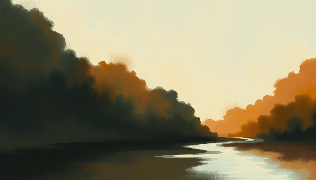 Fan-driven abstract illustration evoking the emotional arc of Whiskey River by Willie Nelson