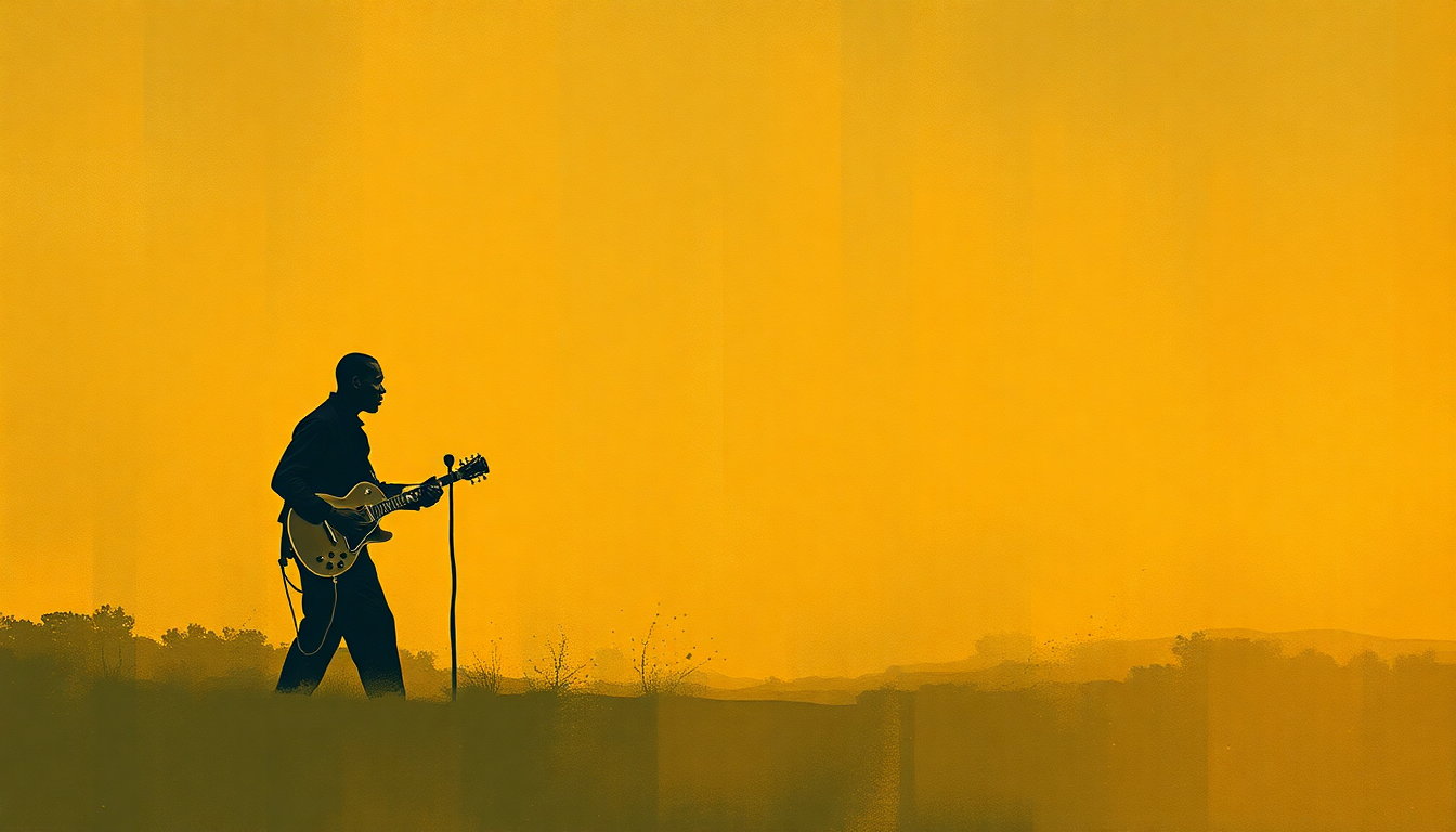Fan-driven abstract illustration evoking the emotional arc of Why I Sing the Blues by B.B. King