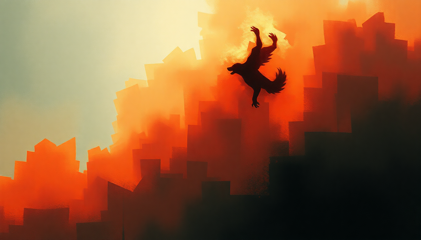Fan-driven abstract illustration evoking the emotional arc of Wolf Like Me by TV on the Radio