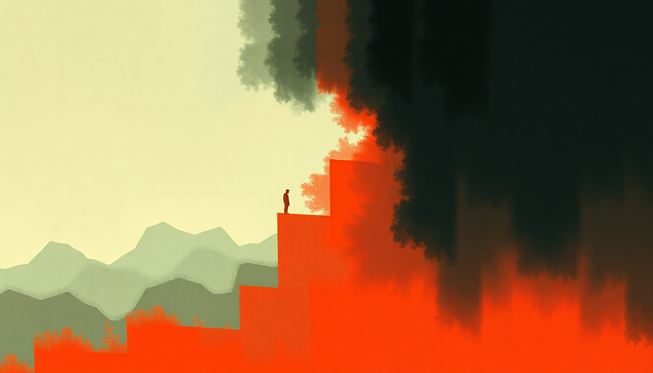 Fan-driven abstract illustration evoking the emotional arc of The Working Hour by Tears for Fears