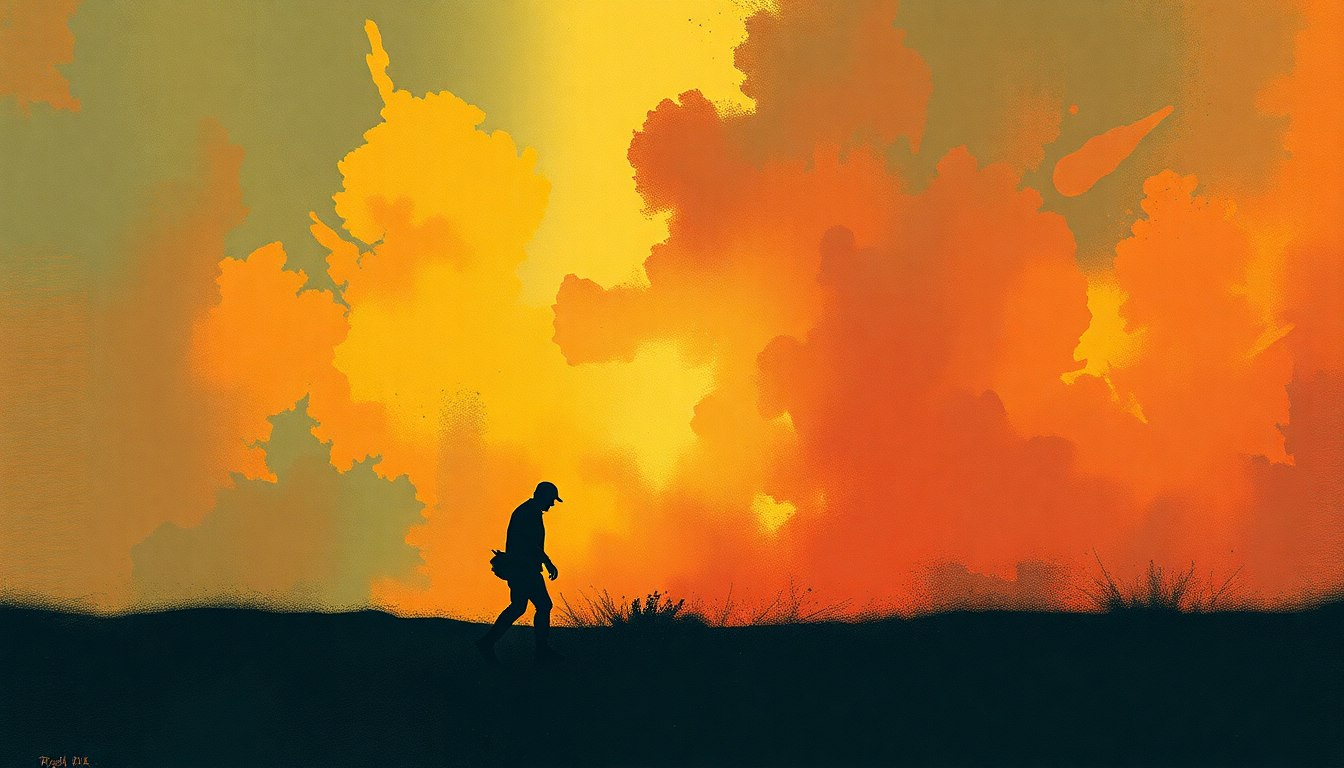 Fan-driven abstract illustration evoking the emotional arc of Working Man by Rush